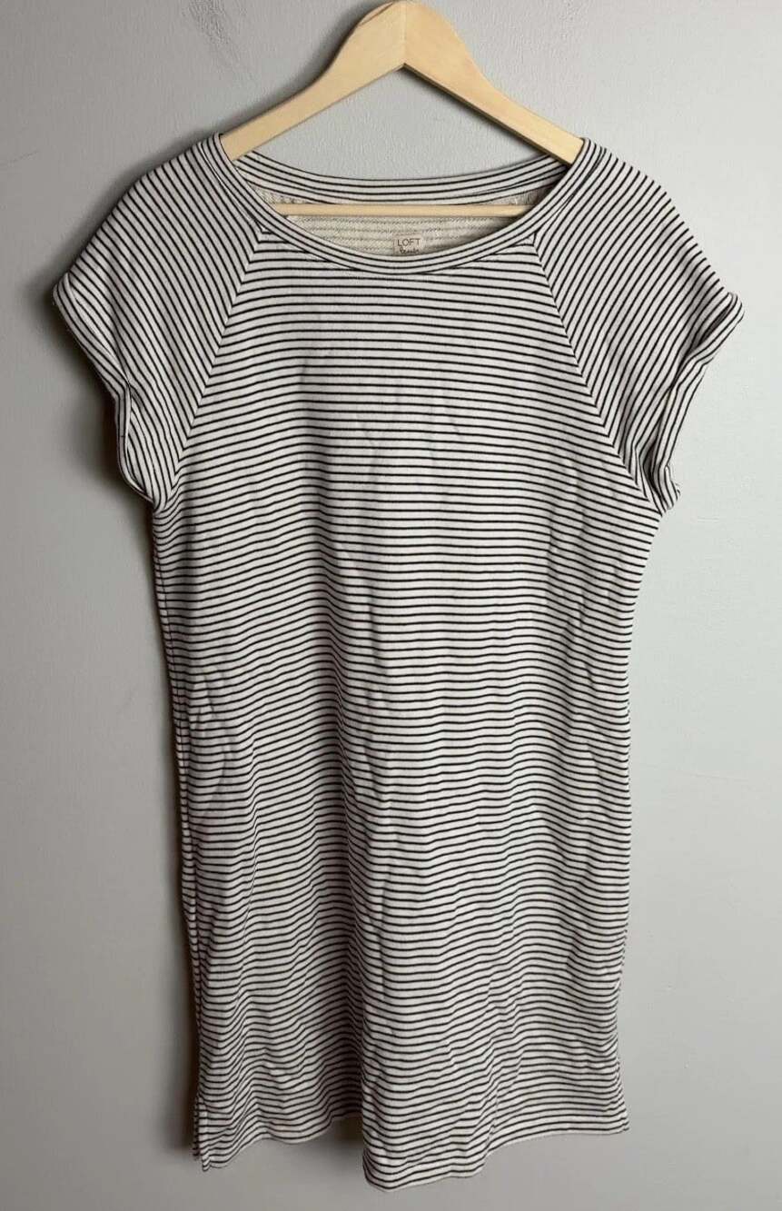 LOFT Beach Black & White Striped T-Shirt Dress Size Medium Raglan Sleeves Women